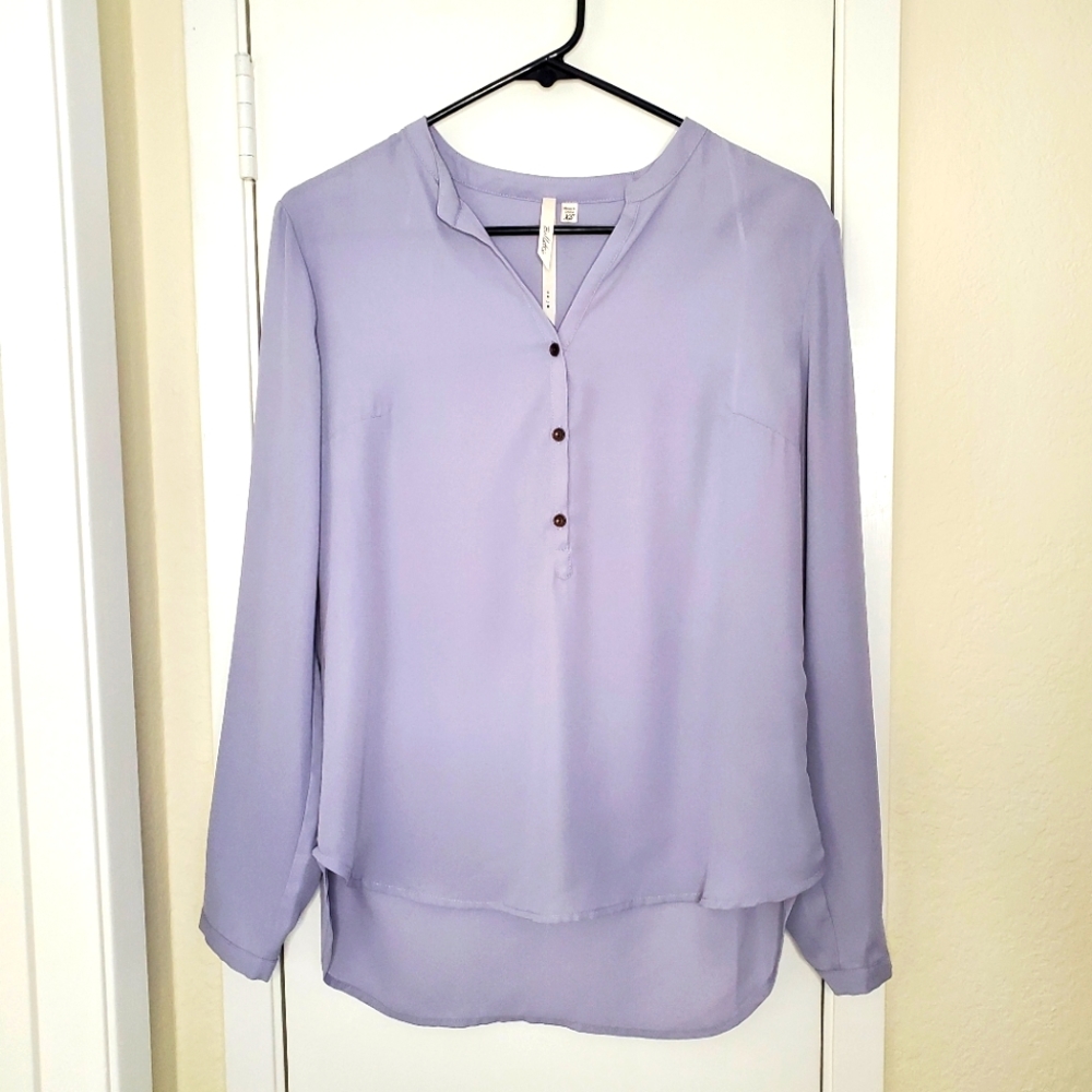 Bellatrix Long Sleeve Button Down Blouse Lavender Lilac Color Size XS Polyester